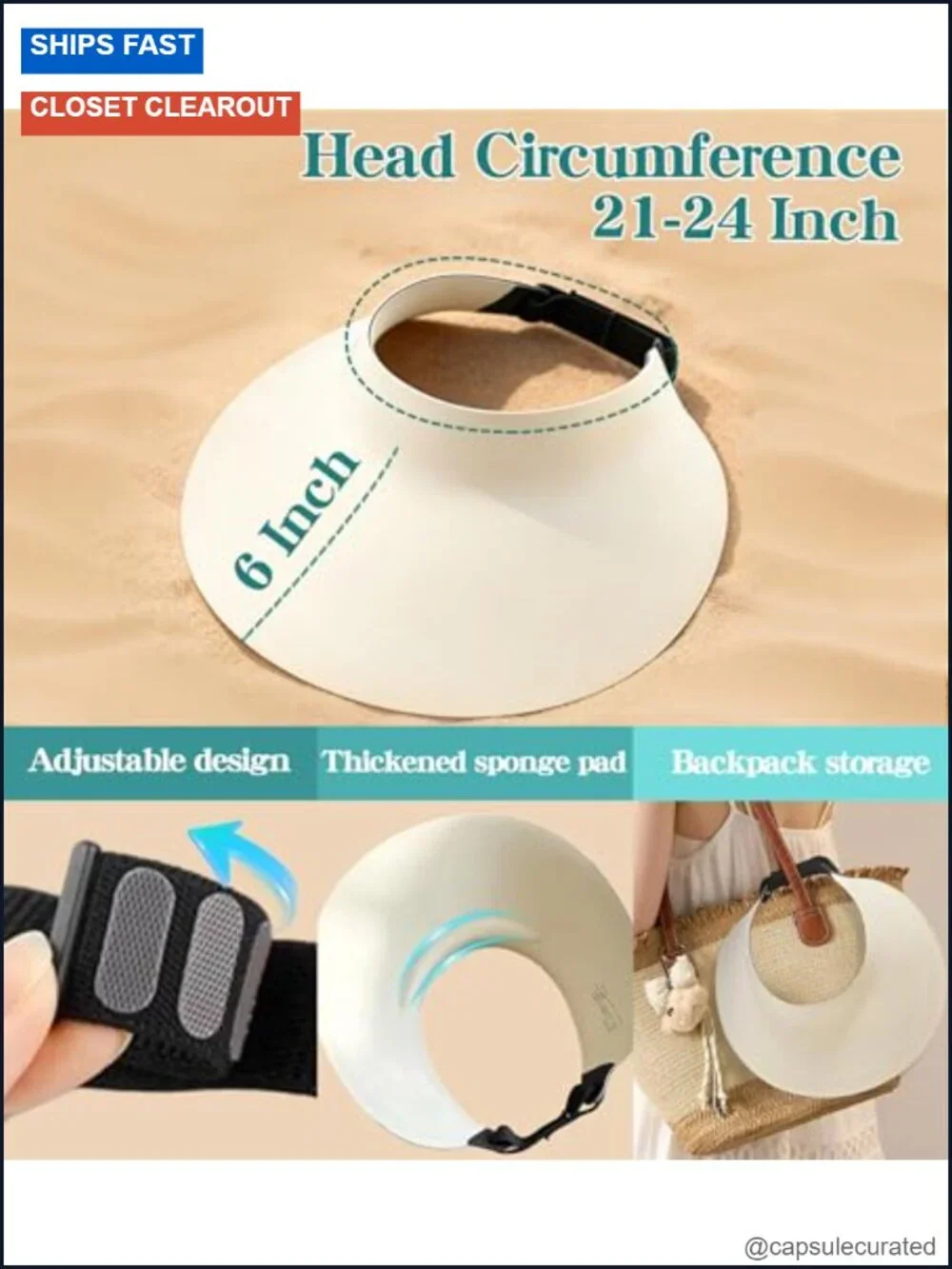Women's Wide Brim Sun Visor UPF 50+ Foldable Beach Hat with Adjustable Headband
